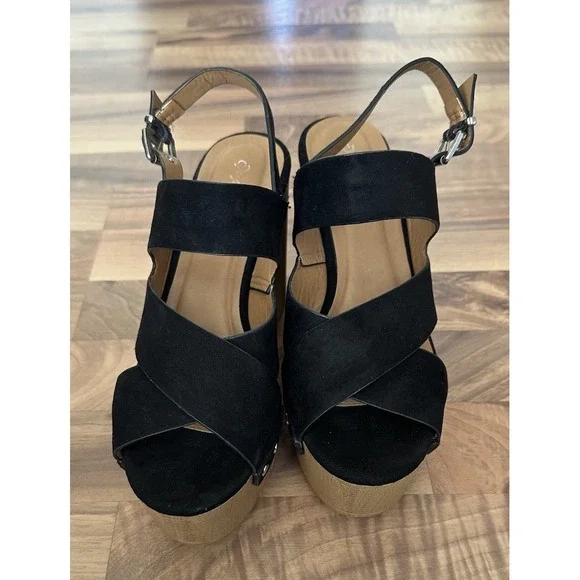 Womens Chunky Heel Sandals Size 8 Platform Clog Suede Boho Black Brown Festival - Picture 2 of 10